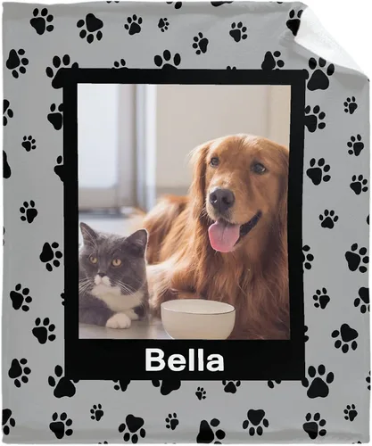 Manta Personalizada de Huellas de Perro con Foto y Nombre para Amantes de Mascotas, Manta Suave de Franela de Vellón Regalo para Amantes de Perros |