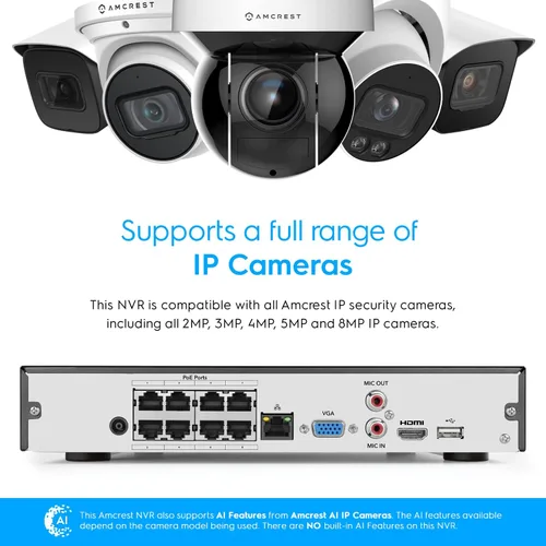 Miniatura 5 de Amcrest 4K 8CH POE NVR (1080p/3MP/4MP/5MP/8MP) Grabadora de video en red POE - Soporta hasta 8 x 8MP/4K cámaras IP, alimentación de 8 canales a
