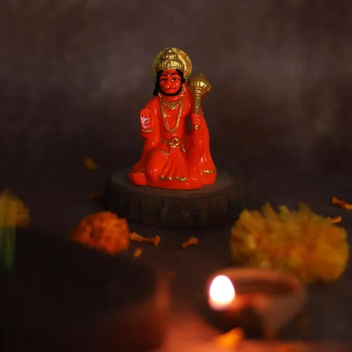 Miniatura 5 de Ídolo de Bajrang Bali Lord Hanuman Ji de color naranja hecho a mano en postura de bendición Ídolo de Dios mono hindú Ídolo para automóvil
