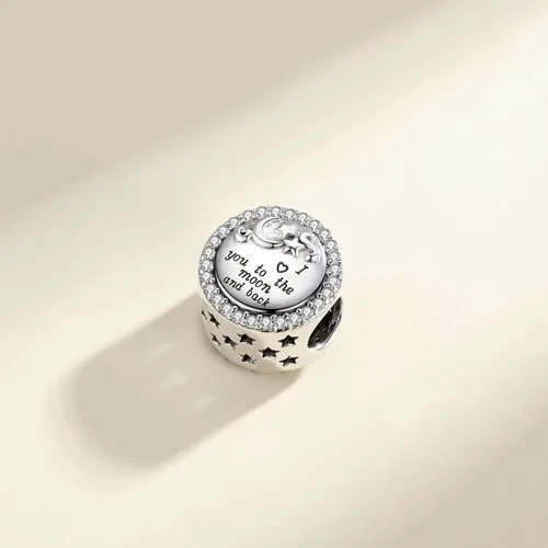 Miniatura 6 de Linorui Abalorio de plata de ley 925 para pulsera de Pandora con texto en inglés I Love You to the Moon and Back Fit Esposa hija mamá regalo