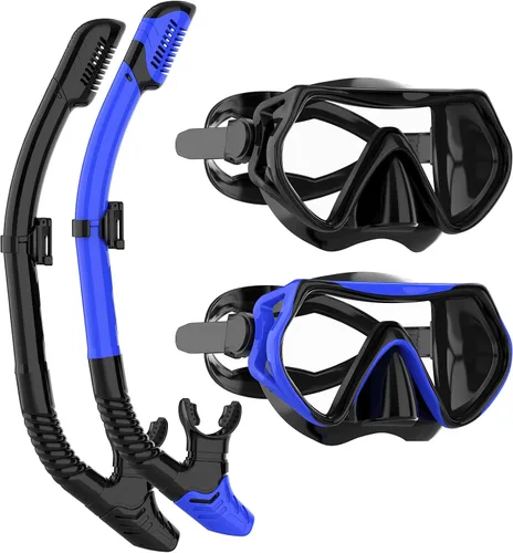 Miniatura 14 de Equipo de esnórquel para adultos, juego de máscara de esnórquel JRing con vidrio templado de 180 grados, gafas antivaho para buceo, esnórquel