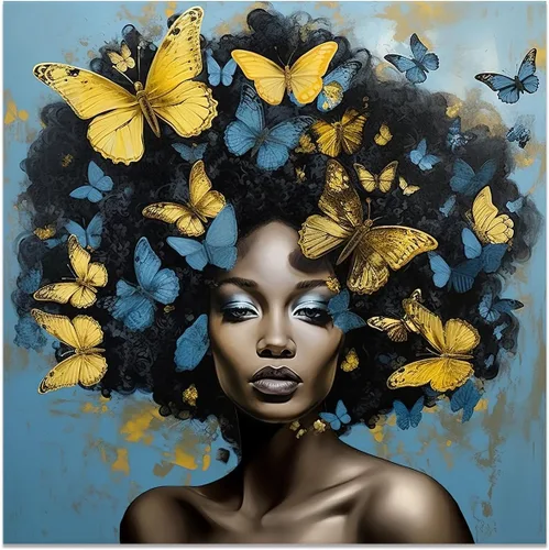 Miniatura 2 de CCWACPP Lienzo africano americano para pared, diseño de mujeres negras y azules y doradas, pintura de mariposas y mujeres africanas para decoración