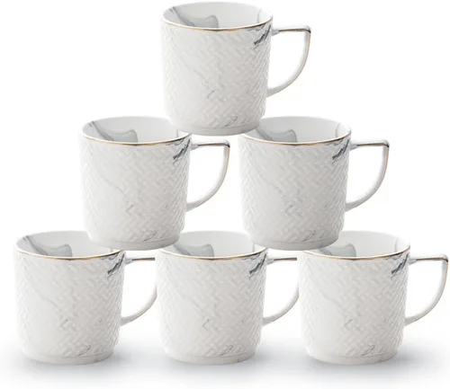 Miniatura 8 de Juego de 6 tazas de café de 14 onzas a 13.5 fl oz, tazas apilables, con patrones de textura, taza de cerámica para hombres y mujeres, apto para café