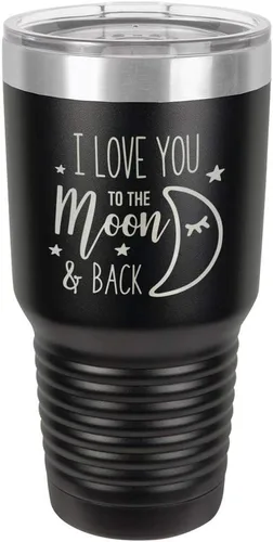 Miniatura 21 de Vaso azul de 30 onzas con popote y tapa superior deslizante con texto en inglés "I love you to the moon and back", taza de viaje de acero inoxidable