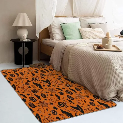 Miniatura 2 de Alfombras de Halloween para dormitorio, sala de estar, alfombra de tela de araña de murciélago de calabaza, 4 x 6 pies, lavable, antideslizante, Dfg2