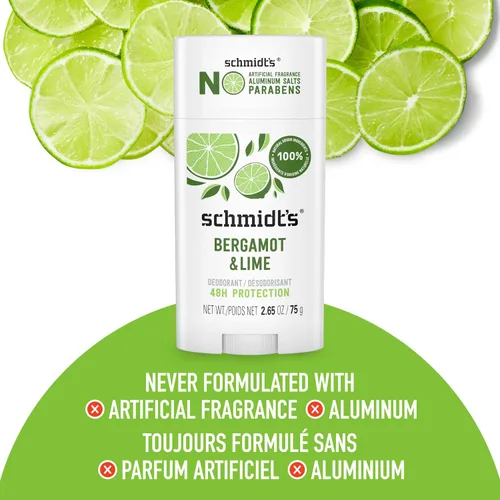 Miniatura 4 de Schmidt's Desodorante vegano sin aluminio bergamota y lima para mujeres y hombres, con protección contra olores las 24 horas, ingredientes