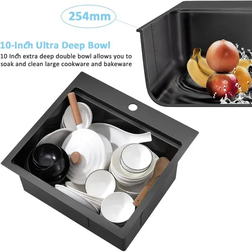 Miniatura 6 de Black-Bokaiya - Fregadero de barra desplegable de 15 x 15 pulgadas, fregadero de cocina pequeño de acero inoxidable, fregadero para exteriores