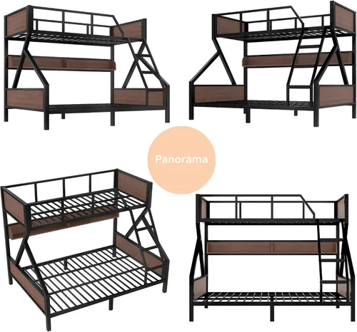 Miniatura 7 de Bellemave Litera individual XL sobre Queen con estantes, literas de metal con escaleras y luces, litera resistente para dormitorios, habitaciones