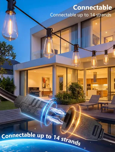Miniatura 6 de Oviejo Tira de luces LED para exteriores de 100 pies, impermeable, con 52 bombillas LED ST40, base E17, para cubierta, exterior, patio, casa
