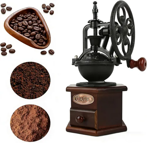 Miniatura 11 de Molinillo de café manual de madera vintage, molinillo de manivela decorativo retro con rebabas de cerámica, molinillo de granos de café antiguo