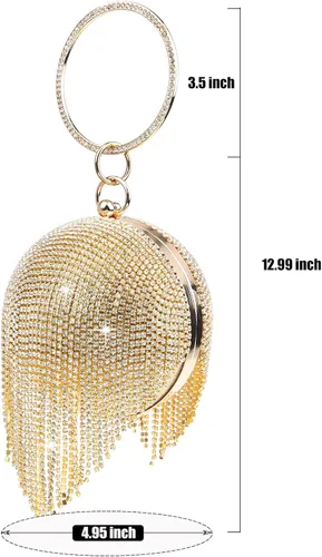 Miniatura 2 de GUOZI Bolso redondo para mujer con borla con diamantes de imitación para boda fiesta