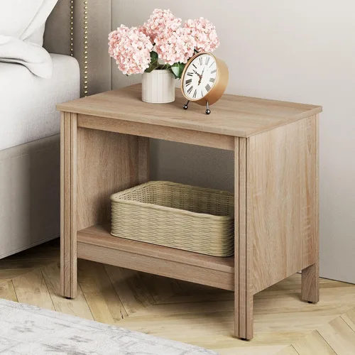 Miniatura 8 de WAMPAT Mesa auxiliar pequeña cuadrada para sala de estar, mesita de noche de madera de 2 niveles con estante de almacenamiento para dormitorio, Negro
