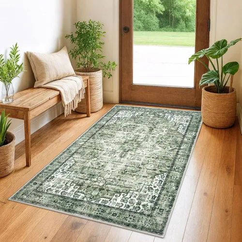 Miniatura 53 de SIILOOM Alfombra lavable de 2 x 3 pies, alfombra suave color taupe ceniza para entrada, tapete antideslizante para puerta de interior, tapete