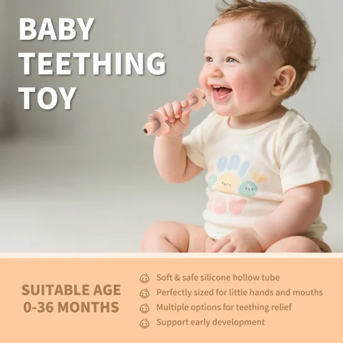 Miniatura 3 de Pajitas de dentición para bebés, mordedores de tubo de silicona para bebés de más de 3 meses, palos de mordedores huecos blindados para bebés