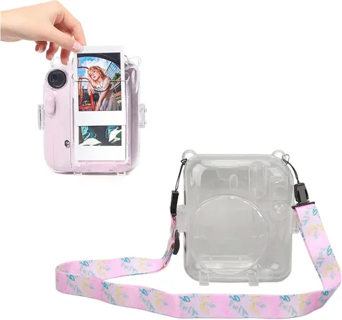 Miniatura 11 de ciciglow Funda protectora transparente para Mini 12, funda protectora de cámara rígida transparente para cámara instantánea con correa de hombro Azul
