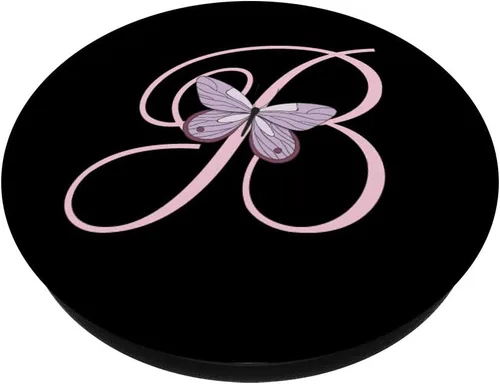 Miniatura 2 de PopSockets Grip and Stand for Phones and Tablets - Monograma con diseño de mariposa color morado y lavanda negro