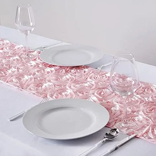 Camino de mesa de alta calidad con roseta 3D, 14 x 108 pulgadas, color oro rosa, suministros de decoración para banquetes de boda, eventos, fiestas