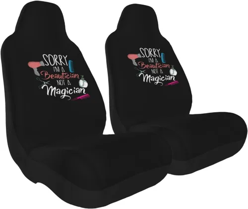 Miniatura 2 de Juego de 2 fundas universales para asiento de coche con texto en inglés "I A Hair Stylist Not A Magician" para camión, SUV, color negro