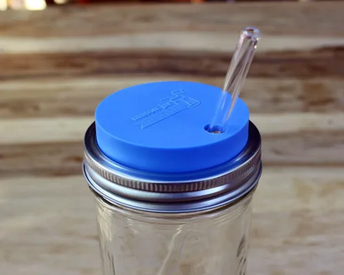 Miniatura 5 de MJL - Vaso de silicona con agujero para popote y tapa de fermentación con banda a prueba de óxido para tarros Mason