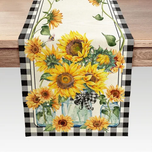 Miniatura 7 de Camino de mesa amarillo y azul, caminos de mesa de arte geométrico abstracto para comedor, cocina, sala de estar, vacaciones y decoración de mesa
