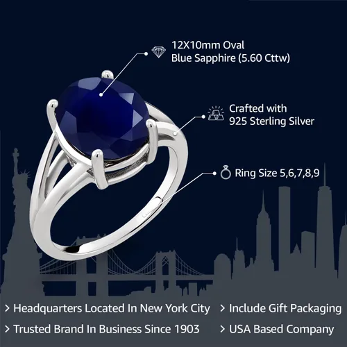 Miniatura 68 de Gem Stone King Anillo solitario con piedra preciosa de 3.00-7.00 quilates Plata de ley 925 Ovalado de 0.47 x 0.49 pulgadas Anillo