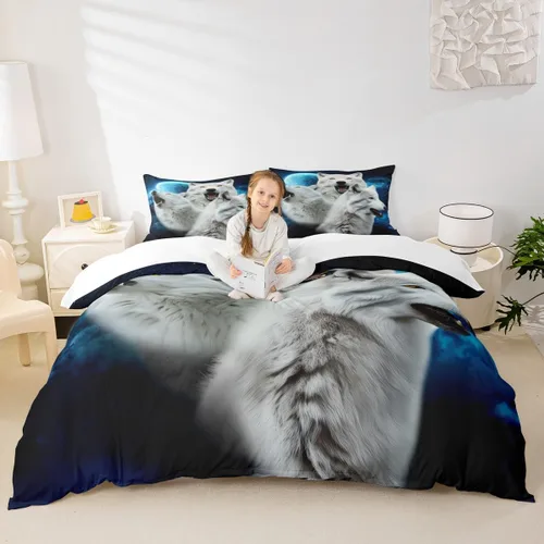 Manfei Juego de funda de edredón con estampado 3D de lobo blanco, juego de ropa de cama de 2 piezas para decoración de habitación de niños y