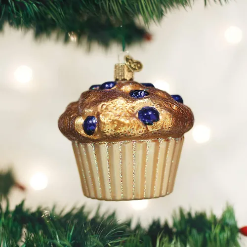 Miniatura 2 de Old World Christmas Adorno soplado de vidrio de muffin de arándanos para árbol de Navidad, decoración navideña artesanal, postre - colección