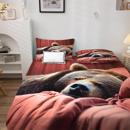 Miniatura 3 de Bear Sheets - Juego de sábanas de tamaño individual, sábanas de microfibra suave y bolsillo profundo, sábanas y fundas de almohada estampadas sin