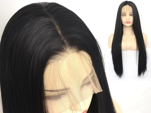 Miniatura 11 de Peluca de cabello sintético rubio platino 60# de 13 x 4 x 1 con encaje frontal en T, largo natural, resistente al calor, pelucas de repuesto