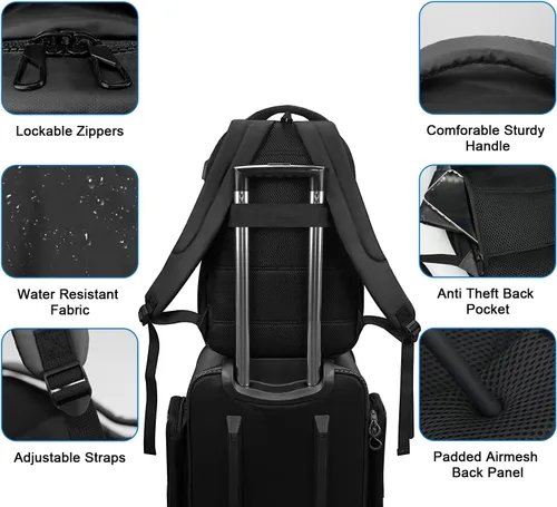 Miniatura 5 de WOLT Mochila para laptop para hombres y mujeres para portátil de 15.6 pulgadas y 17 pulgadas, mochila de viaje aprobada con compartimento para Negro