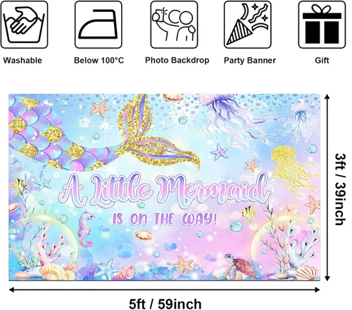 Miniatura 2 de Avezano Telón de fondo de sirena para baby shower, sirena está en camino bajo el mar, telón de fondo con purpurina y cola de sirena con fondo