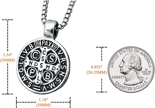 Miniatura 6 de Collar con colgante de exorcismo de San Benito para hombre, acero inoxidable, cruz católica romana, protección de demonios, cazador de fantasmas
