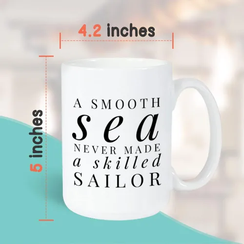 Miniatura 4 de Sailor - Taza de café de 15 onzas, «A Smooth Sea Never Made a Skilled Sailor»