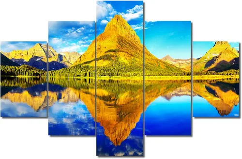 Miniatura 77 de TUMOVO Lienzo decorativo para pared de sala de estar, 5 paneles de naturaleza, Alaska, Estados Unidos, autopista alrededor de montañas, paisaje