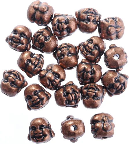RUBYCA Buddha cuentas sueltas de metal antiguo estilo tibetano espaciador para hacer joyas, pulseras, collares, manualidades (20 unidades, color