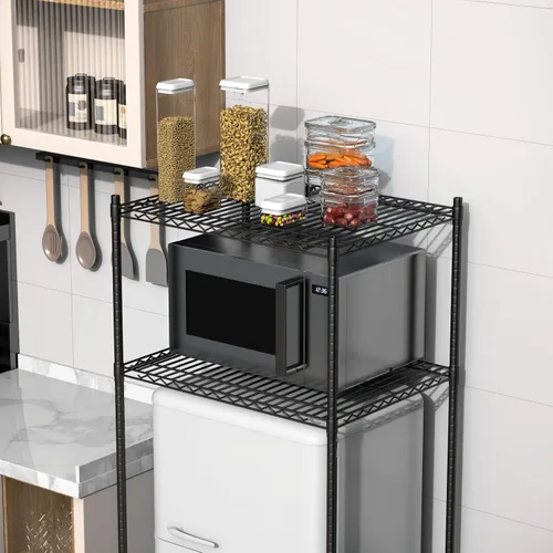 Miniatura 4 de Mini estante para nevera, mini refrigerador y soporte para microondas Altura ajustable, ruedas universales de 360°, ahorro de espacio
