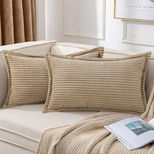 Miniatura 41 de Mecatny Juego de 2 fundas de almohada de pana de 16 x 16 pulgadas, fundas decorativas neutrales suaves de estilo bohemio para sofá y sala de estar