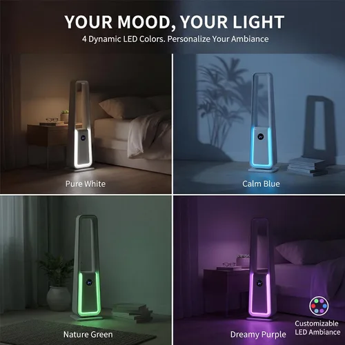Miniatura 7 de Ventilador de torre sin aspas de 36 pulgadas para dormitorio, potente ventilador de pie de 25 pies con control remoto, 4 colores LED, 12