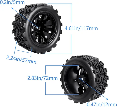 Miniatura 2 de HobbyPark Neumáticos y ruedas para camiones RC montados prepegados de 0.472 in, neumáticos de 2.8 con insertos de espuma para Traxxas Rustler