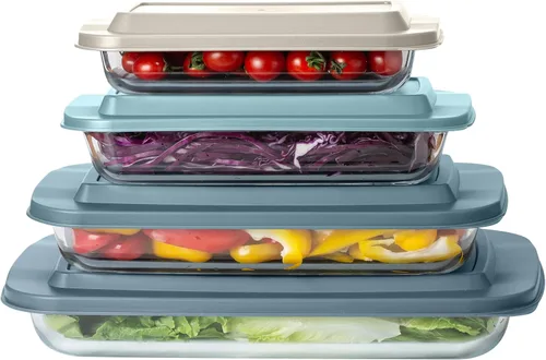 Miniatura 8 de COOK WITH COLOR - Juego de 8 piezas de refractarios profundos de vidrio con tapas de plástico, para hornear y almacenar alimentos, aptos para Azul