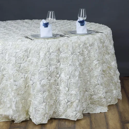 Miniatura 9 de BalsaCircle Mantel redondo con rosetas elevadas de satén champán de 132 pulgadas, para bodas, fiestas, comedor