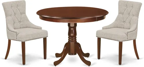 Miniatura 13 de East West Furniture HLFR3-LWH-18 - Juego de mesa y sillas de cocina de 3 piezas contiene una mesa redonda de comedor con pedestal y 2 sillas Parson