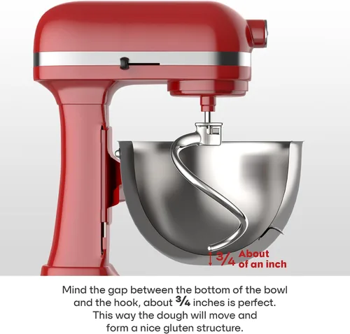 Miniatura 6 de Gancho de masa en espiral de acero inoxidable para mezcladores de pie Kitchenaid 5Plus y 6QT con sistema de elevación de tazón, gancho de masa