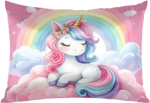 Funda de almohada de satén de unicornio rosa lindo para cabello y piel, tamaño estándar, funda de almohada de seda suave de satén refrescante con