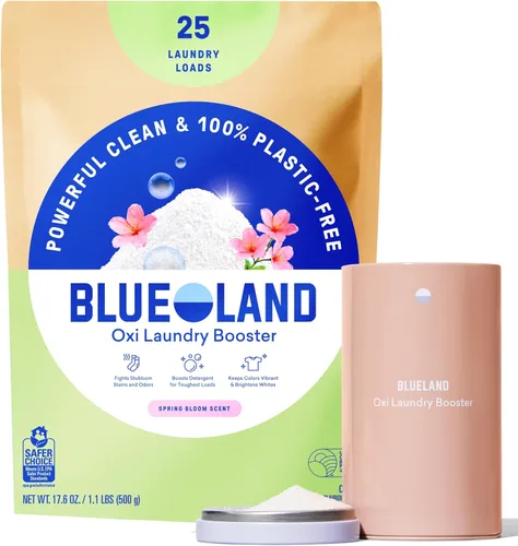 Miniatura 12 de BLUELAND Oxi - Polvo potenciador de ropa con lata, juego de iniciación, aroma Clear Skies, 25 cargas, 17.6 onzas, sin plástico, ecológico, limpiador