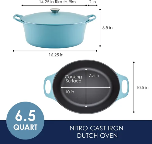 Miniatura 2 de Rachael Ray NITRO - Horno holandés de hierro fundido, 6.5 cuartos de galón, azul agave