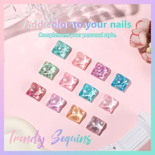 Miniatura 5 de ABAC Esmalte de uñas de gel sólido con purpurina de 24 colores, sin hema, esmalte de uñas de gel degradado, gel de uñas Pat Paint, tonos de sirena