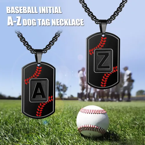 Miniatura 7 de A-Z Collar con etiqueta de perro para hombre, dije de béisbol, cadena de acero inoxidable de 22 + 2 pulgadas, regalo de joyería personalizado