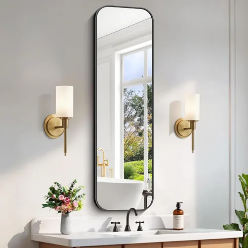 Miniatura 29 de FORBATH - Espejo de baño negro para sobre lavabo, espejo de pared de 16x24 pulgadas con marco de metal, esquinas redondeadas para baño, dormitorio