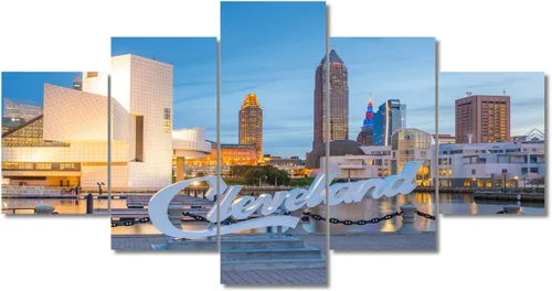 Miniatura 62 de TUMOVO Fotos en lienzo de Estados Unidos, Cincinnati, Ohio, Skyline at Dusk para tu sala de estar, impresiones de paisaje urbano de rascacielos